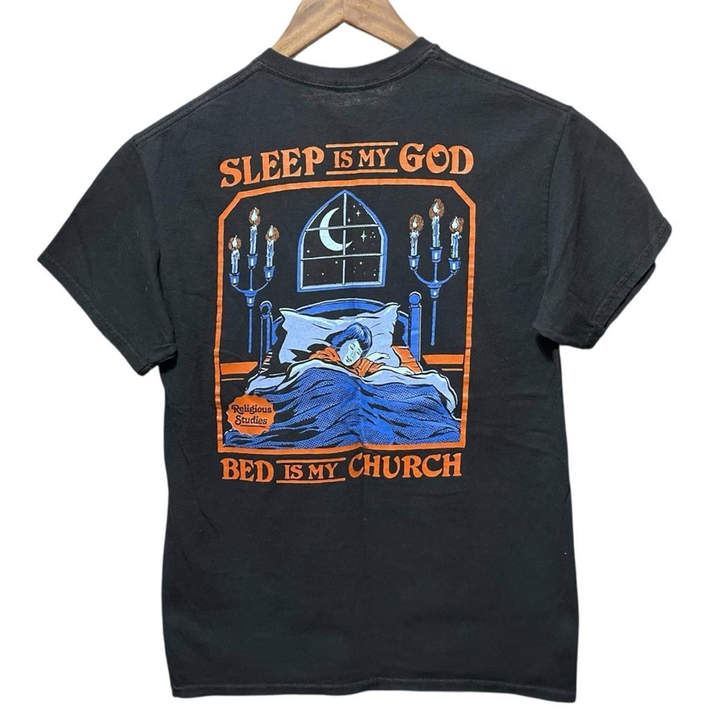 black Steven Rhodes sleep is my God bed is my church funny humor Halloween shirt